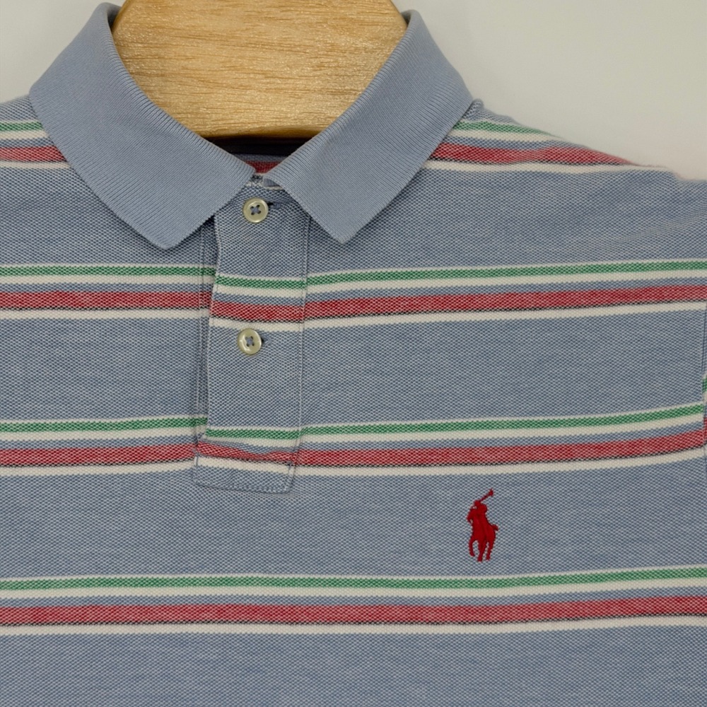 Polo Ralph Lauren Polo Mens M Blue Striped Custom Fit Cotton Short Sleeve Shirt